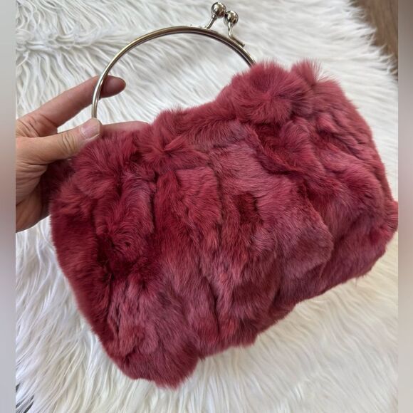 Handmade Real Rex Rabbit Fur Kisslock Satchel Bag/ Crossbody - Picture 13 of 13